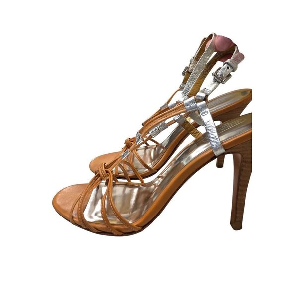 Coach Womens Strappy Silver & Tan Heel Sandals Size 7.5B Coach 'Lana' Strappy Sa - Picture 2 of 16